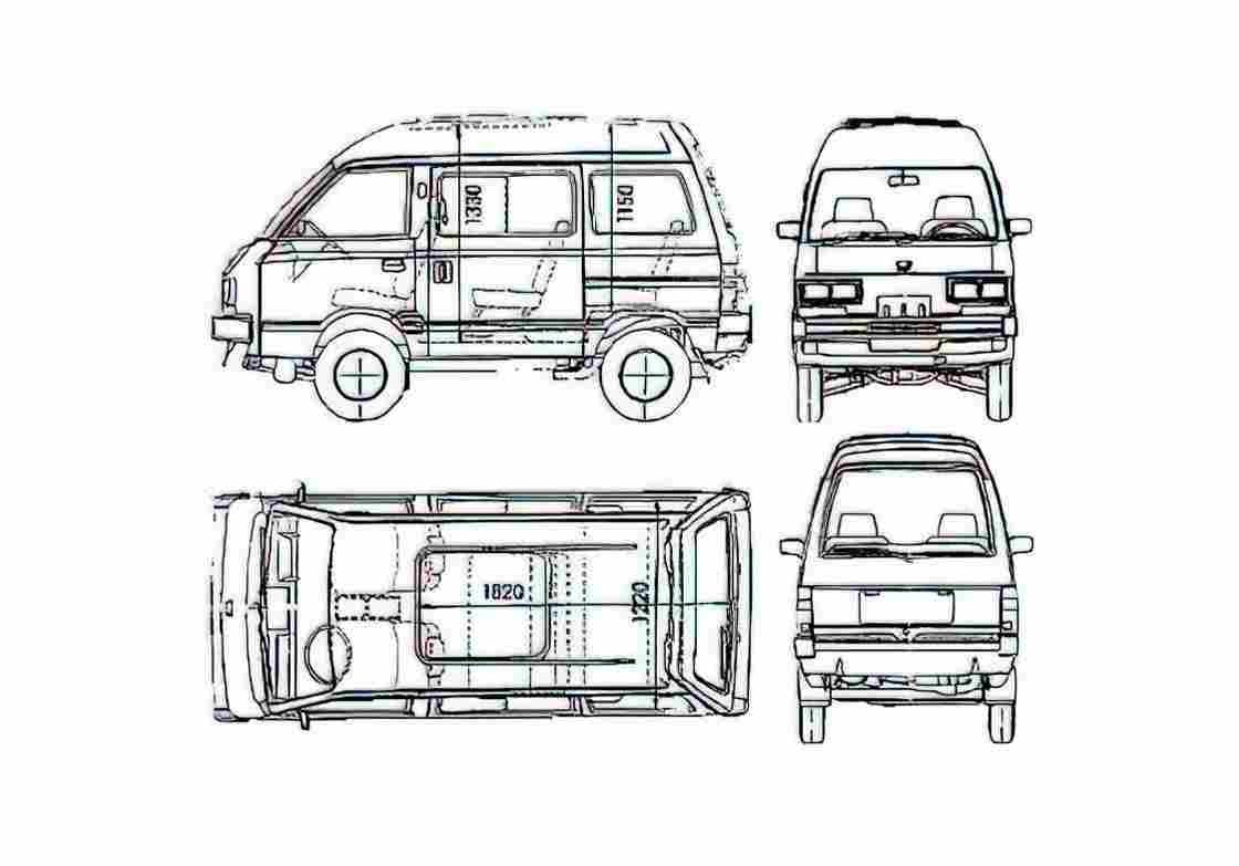 Blueprint Subaru Libero Minivan 1985 A4 Photo Print