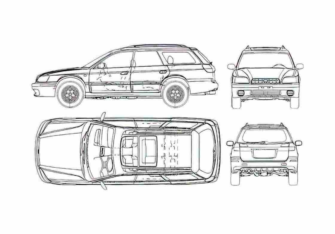 Blueprint Subaru Outback SUV 2003 A4 Photo Print