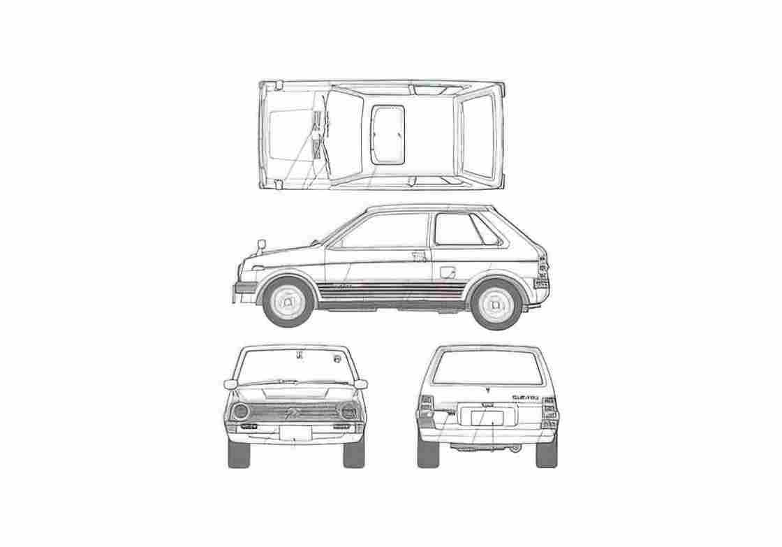 Blueprint Subaru Rex Sedan 1981 A4 Photo Print