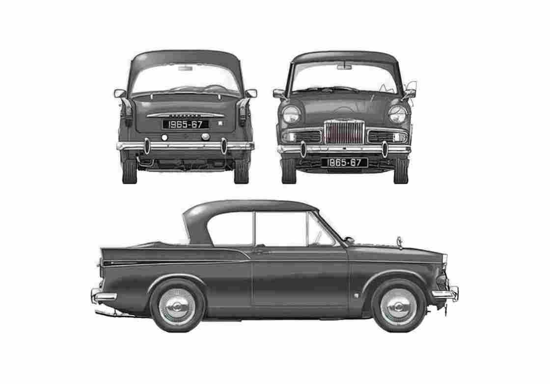 Blueprint Sunbeam Rapier Series IV Sedan 1965 A4 Photo Print