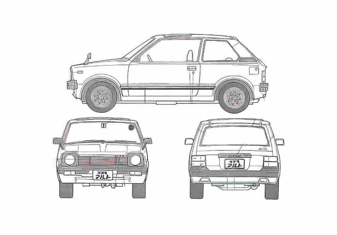 Blueprint Suzuki Alto Hatchback 1981 A4 Photo Print