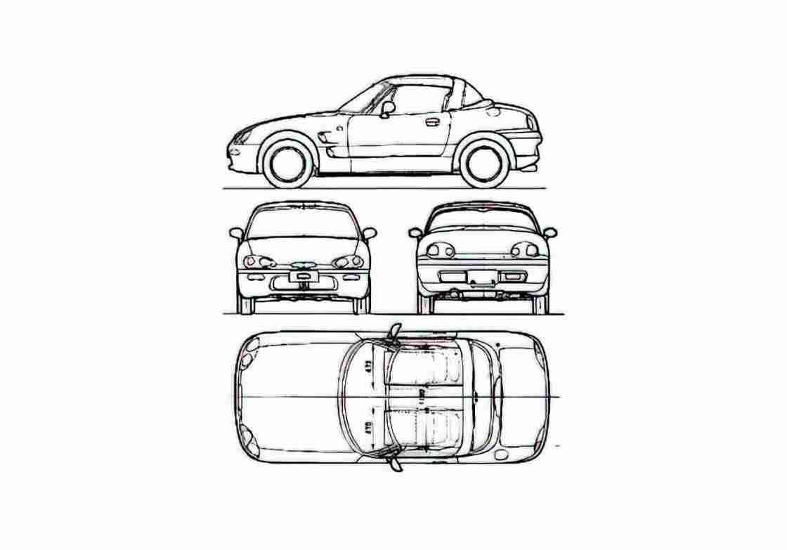 Blueprint Suzuki Cappuccino Roadster 1991 A4 Photo Print