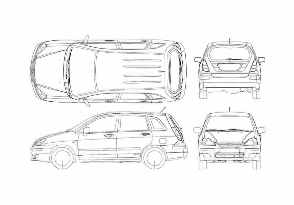 Blueprint Suzuki Liana 5 door Sedan 2005 A4 Photo Print