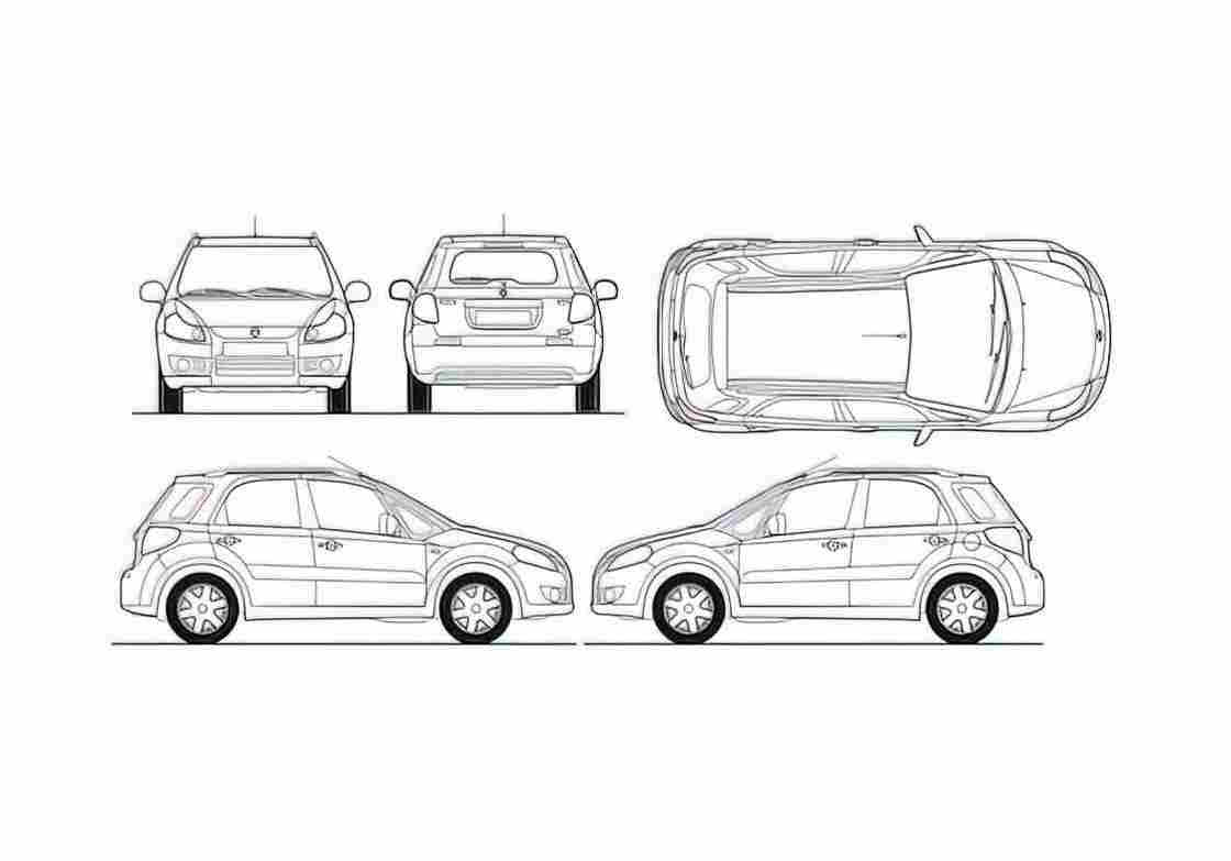 Blueprint Suzuki SX4 Hatchback 2006 A4 Photo Print
