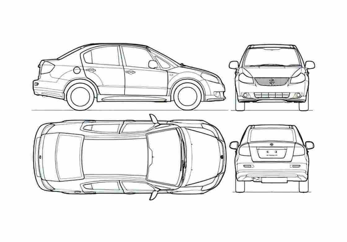 Blueprint Suzuki SX4 Sedan 2008 A4 Photo Print