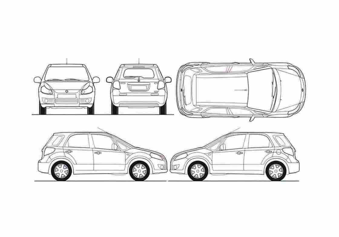 Blueprint Suzuki SX4 Streetline Hatchback 2006 A4 Photo Print