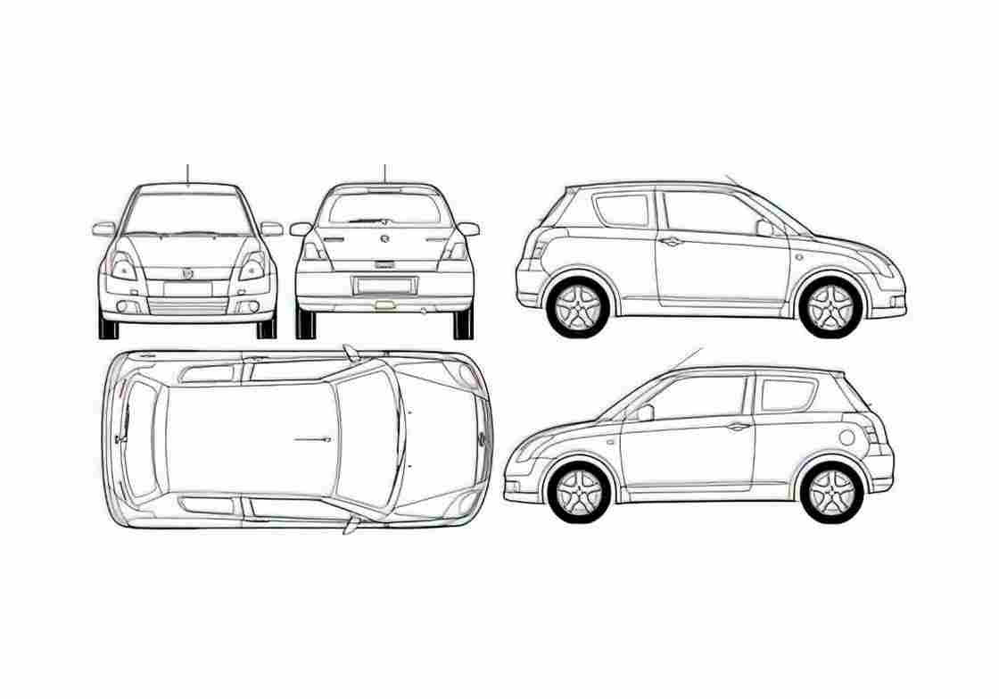 Blueprint Suzuki Swift Hatchback 2007 A4 Photo Print
