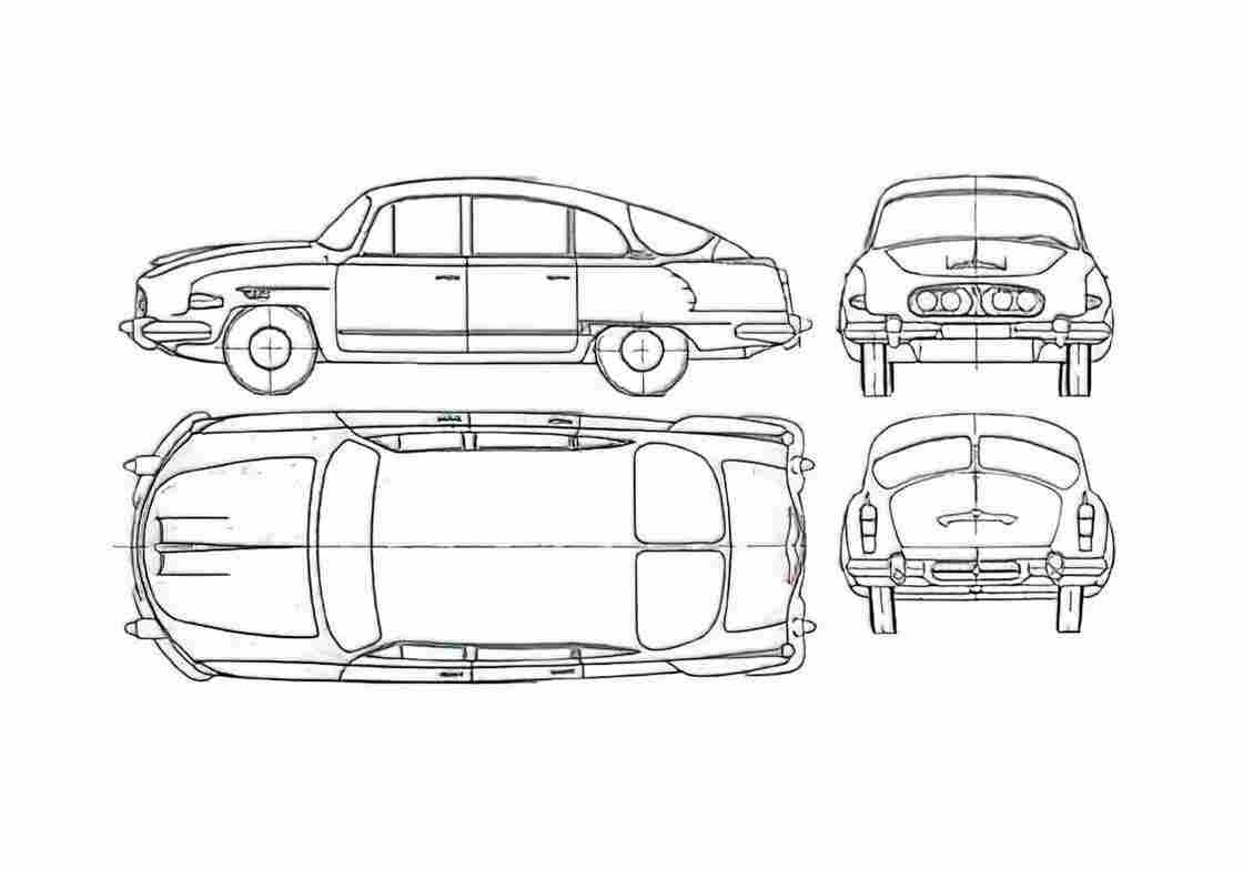 Blueprint Tatra 603 Sedan 1957 A4 Photo Print