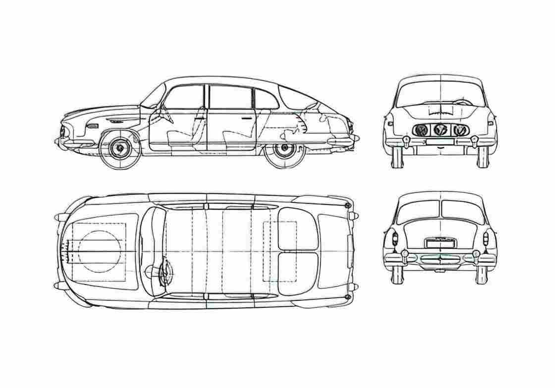 Blueprint Tatra 603 Sedan 1958 A4 Photo Print
