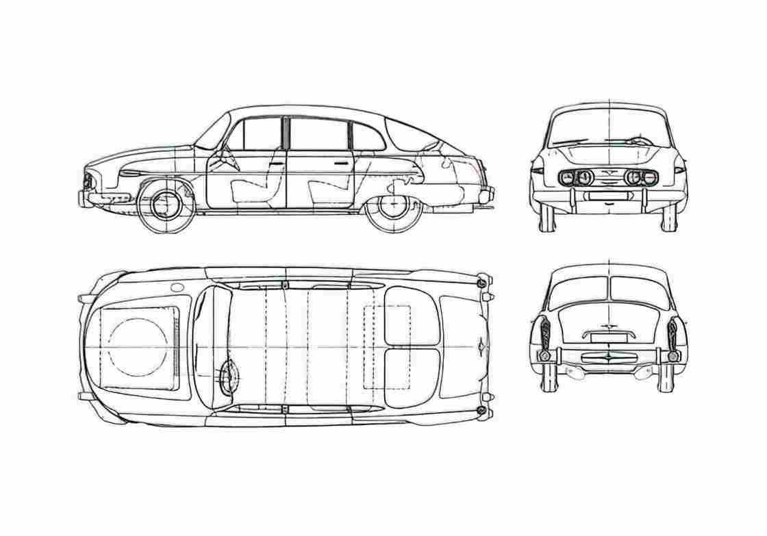 Blueprint Tatra 603 Sedan 1972 A4 Photo Print