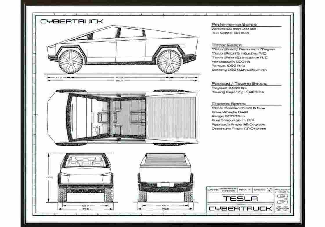 Blueprint Tesla Cybertruck 2020 A4 Photo Print