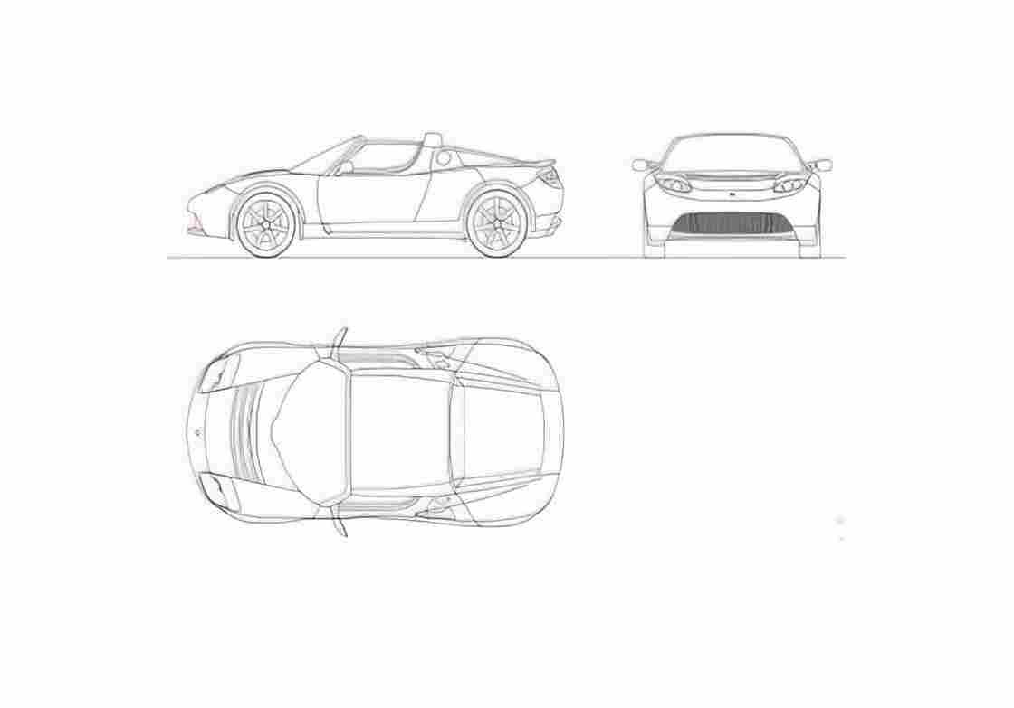 Blueprint Tesla Roadster 2008 01 A4 Photo Print