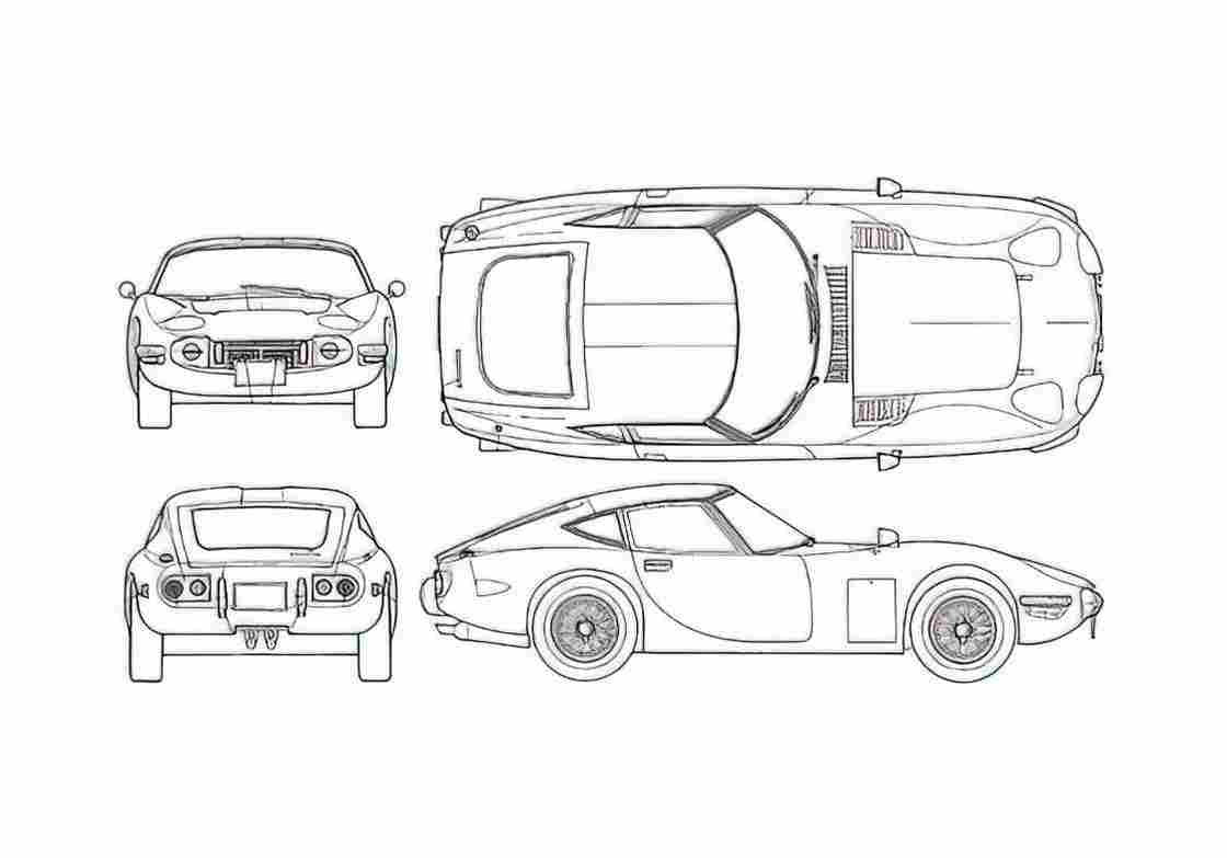 Blueprint Toyota 2000 GT Coupe 1967 A4 Photo Print