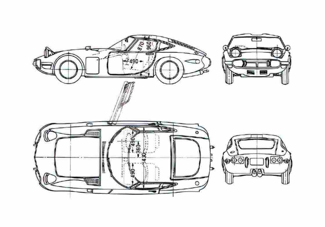 Blueprint Toyota 2000 GT Coupe 1968 A4 Photo Print