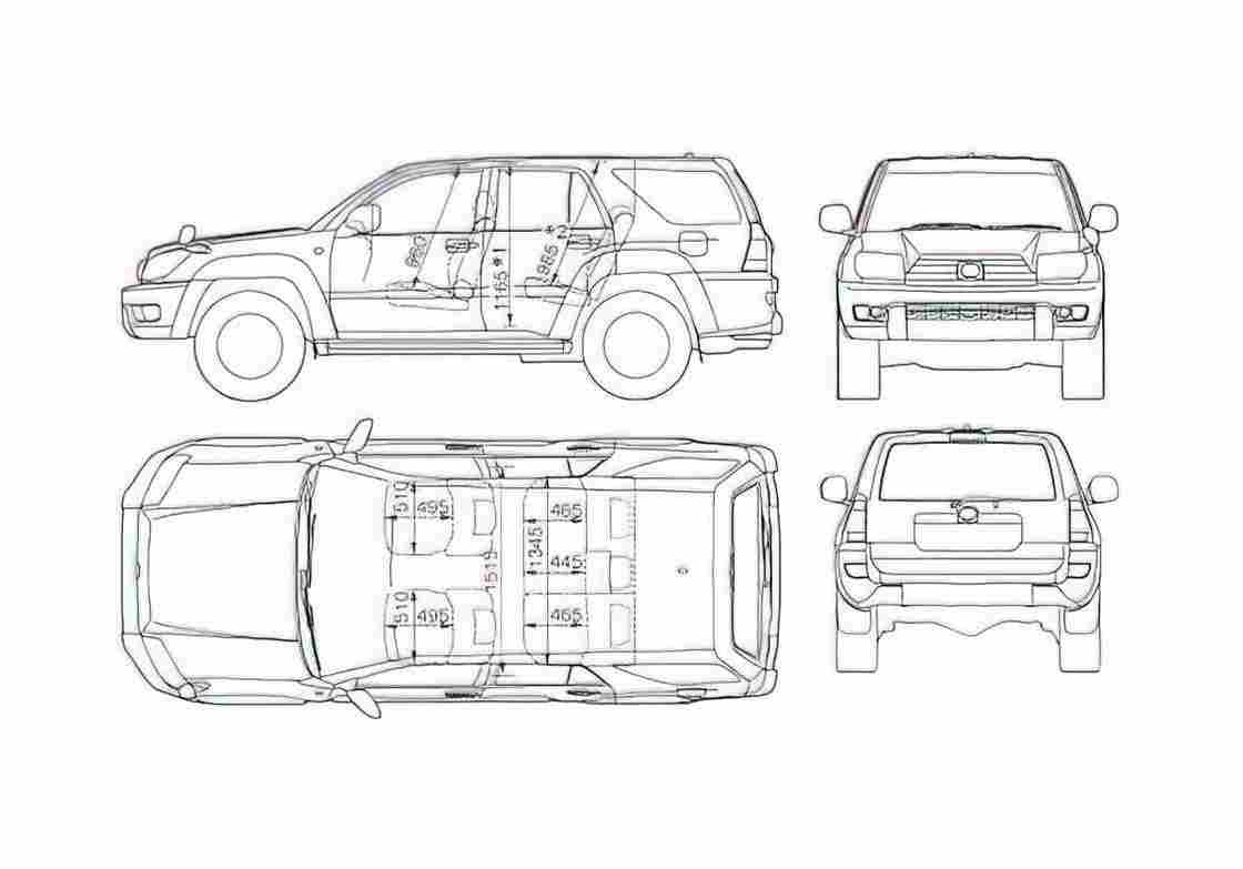 Blueprint Toyota 4Runner Hilux Surf SUV 2005 A4 Photo Print
