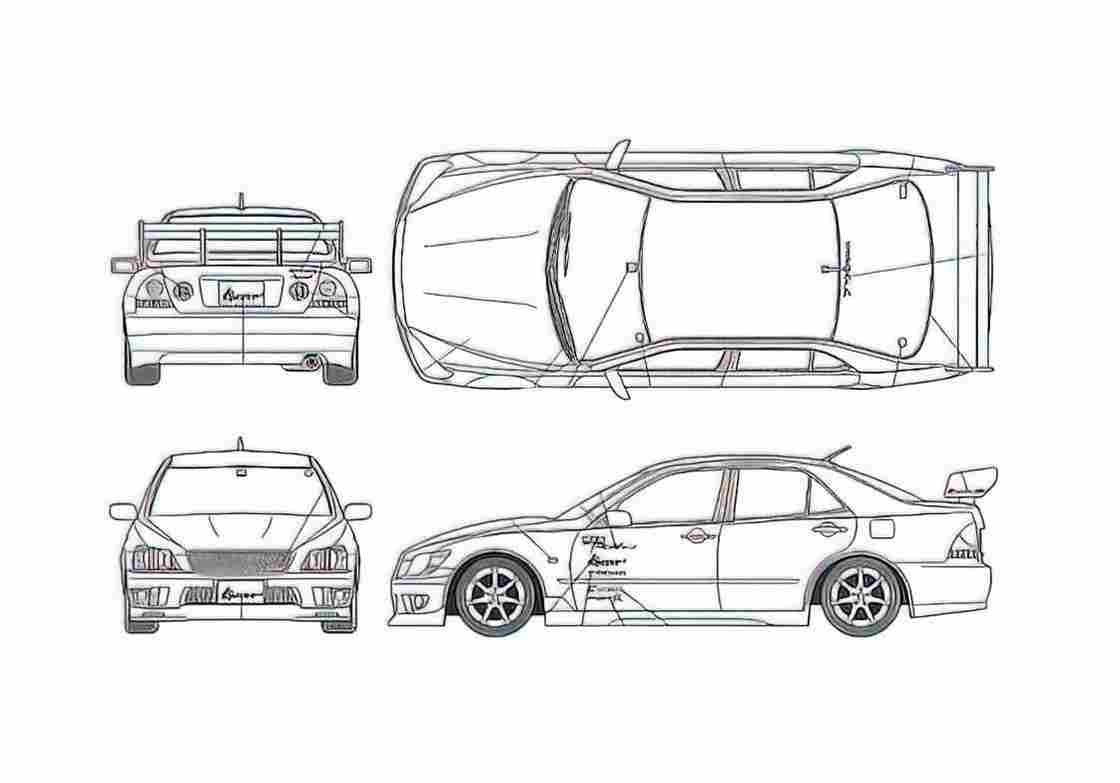 Blueprint Toyota Altezza HKS Sedan 2000 A4 Photo Print
