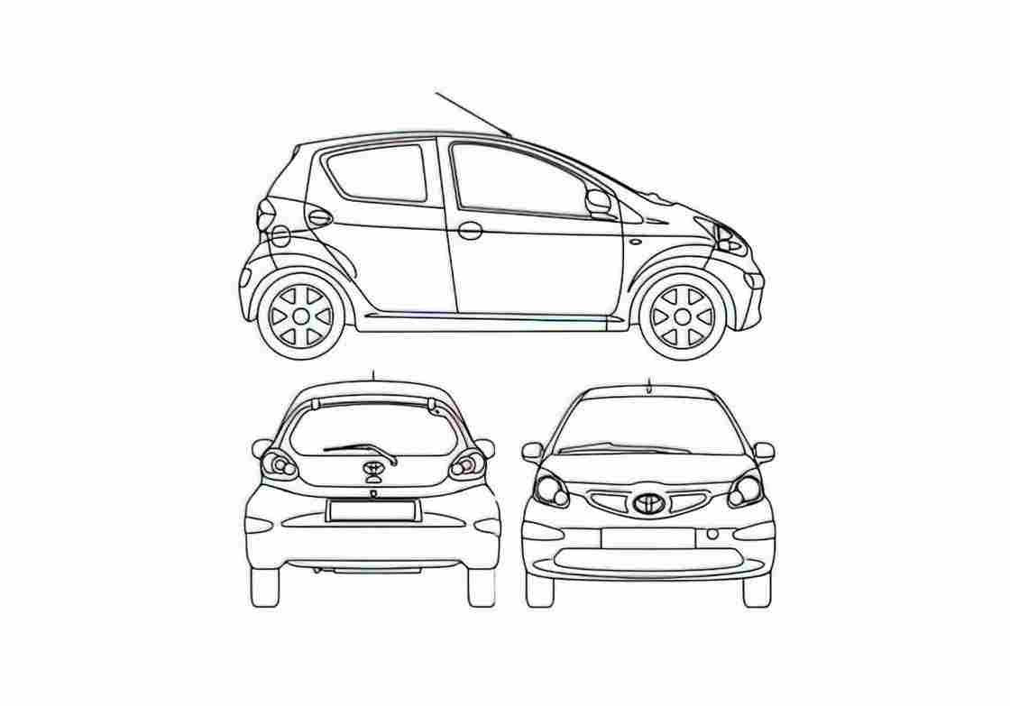 Blueprint Toyota Aygo 5 door Hatchback 2006 A4 Photo Print