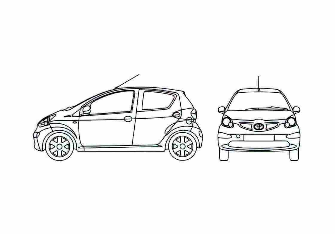 Blueprint Toyota Aygo 5 door Hatchback 2007 A4 Photo Print