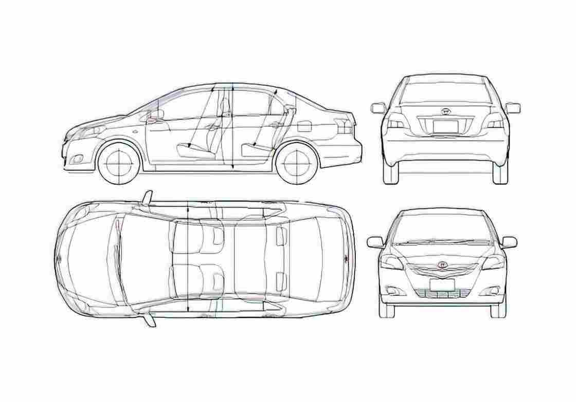 Blueprint Toyota Belta Sedan 2006 A4 Photo Print