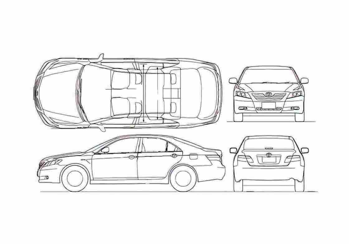 Blueprint Toyota Camry VII XV40 Sedan 2007 A4 Photo Print