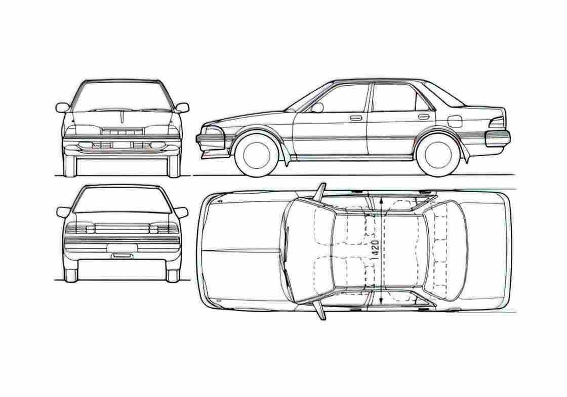 Blueprint Toyota Carina II Sedan 1990 A4 Photo Print