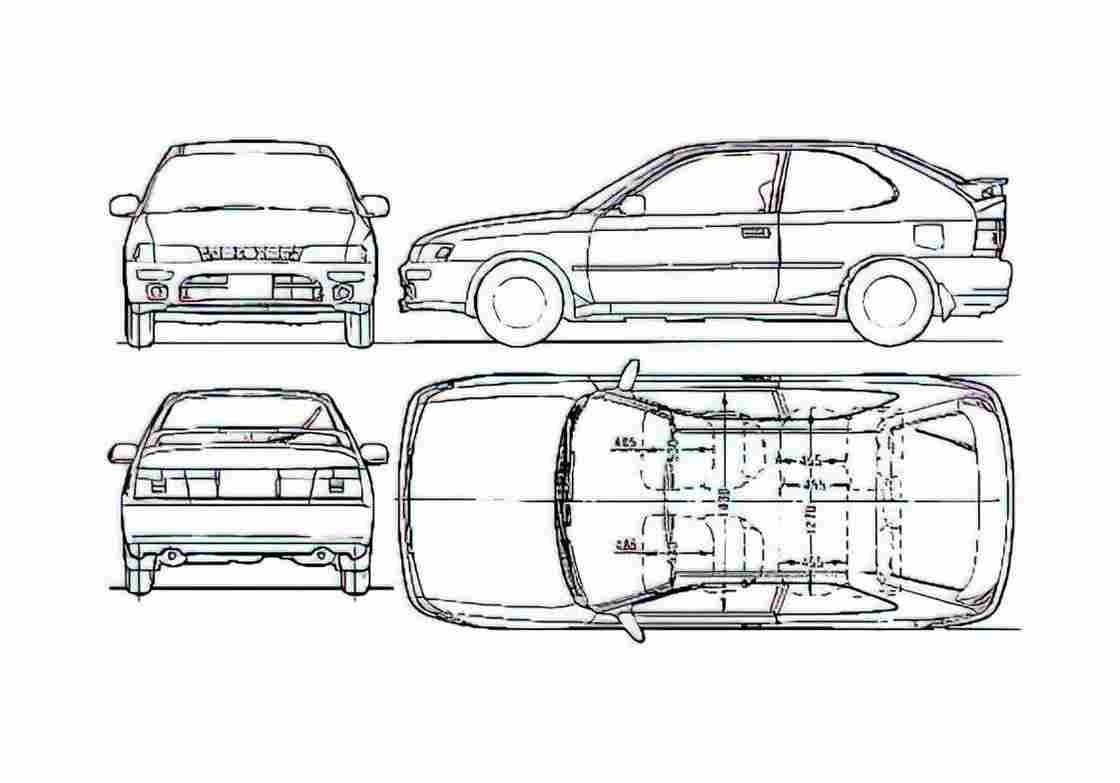 Blueprint Toyota Corolla 3 door Hatchback 1992 A4 Photo Print