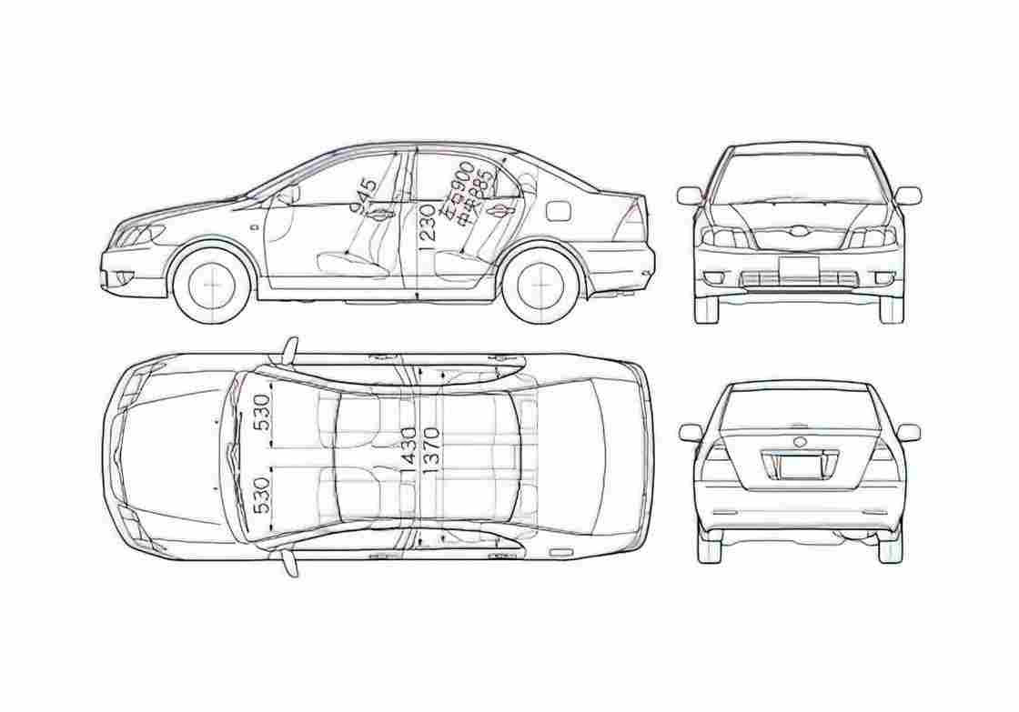 Blueprint Toyota Corolla Hatchback 2005 A4 Photo Print