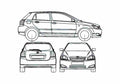 Blueprint Toyota Corolla IX E120 5 door Hatchback 2006 A4 Photo Print