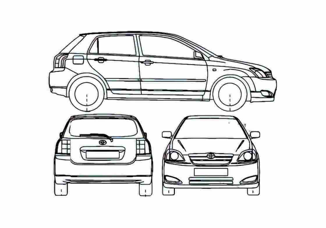 Blueprint Toyota Corolla IX E120 5 door Hatchback 2006 A4 Photo Print