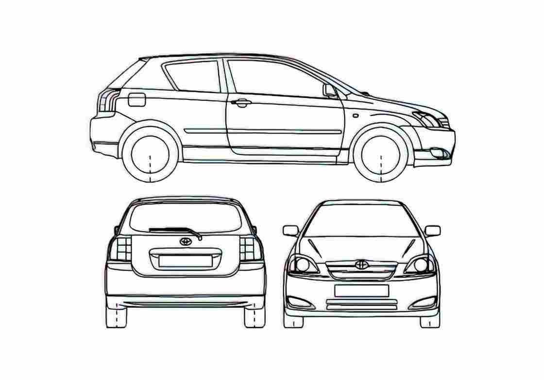 Blueprint Toyota Corolla IX E120 Alex 3 door Hatchback 2006 A4 Photo Print
