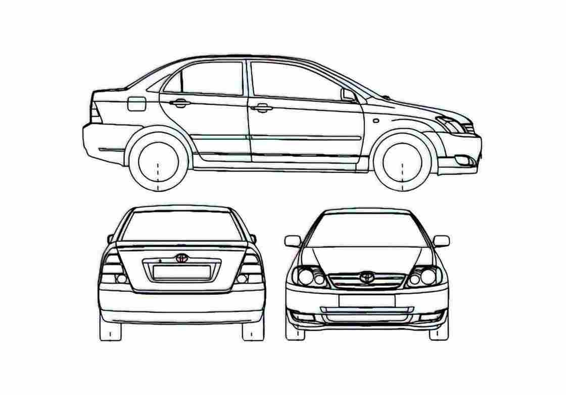 Blueprint Toyota Corolla IX E120 Sedan 2006 A4 Photo Print