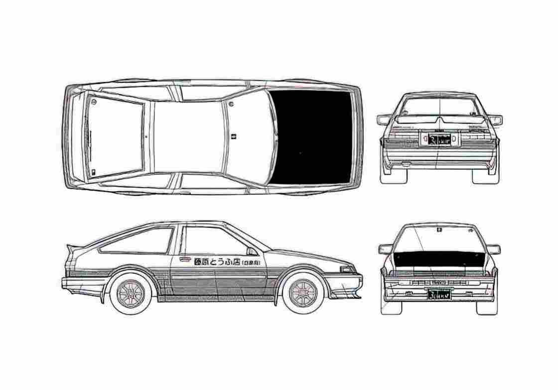 Blueprint Toyota Corolla Levin AE86) D Ftakumi Coupe 1985 A4 Photo Print