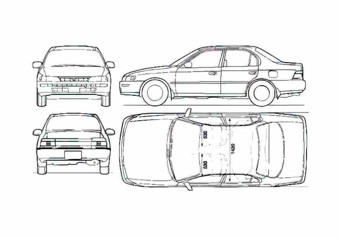 Blueprint Toyota Corolla Sedan 1992 A4 Photo Print