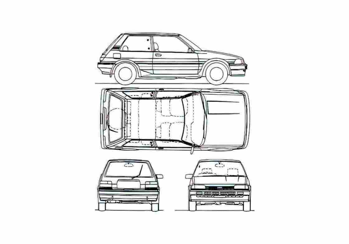Blueprint Toyota Corolla V E80 Hatchback 1987 A4 Photo Print