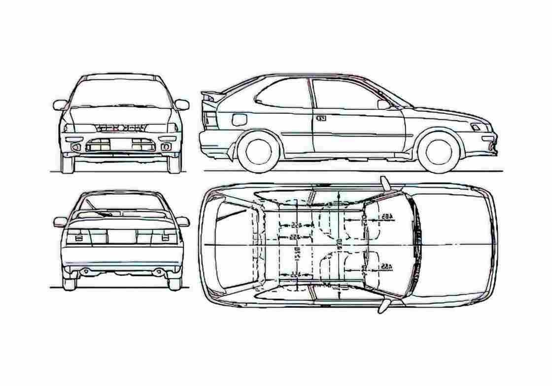 Blueprint Toyota Corolla VII E100 AE101 FX Hatchback 1992 A4 Photo Print