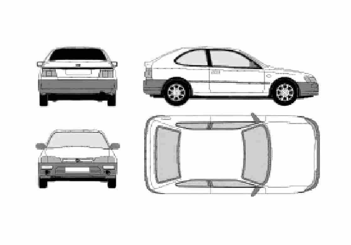 Blueprint Toyota Corolla VIII E110 3 door Hatchback 1996 A4 Photo Print