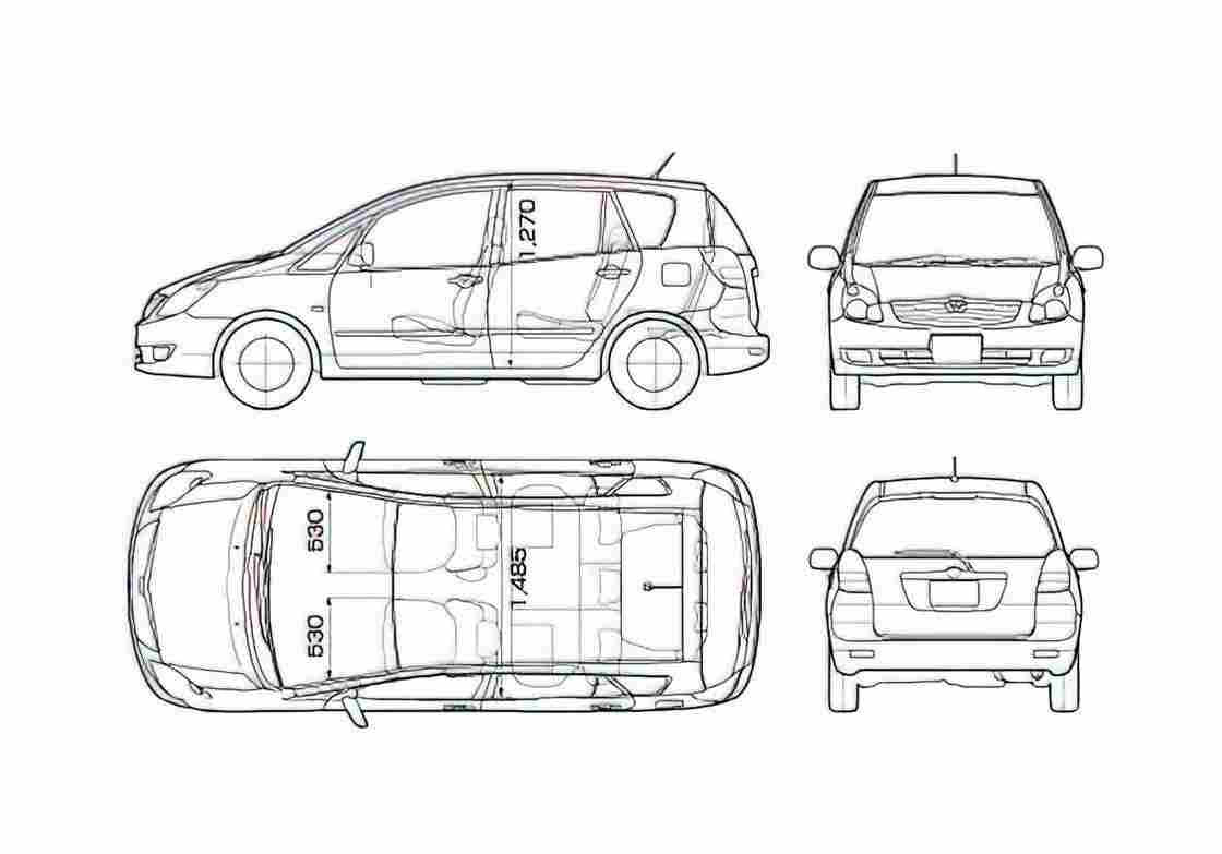Blueprint Toyota Corolla Verso Hatchback 2005 A4 Photo Print
