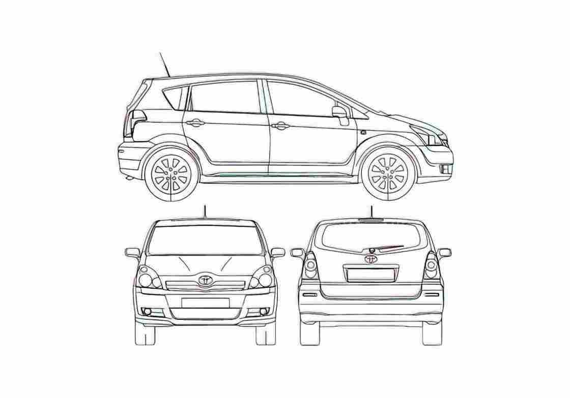 Blueprint Toyota Corolla Verso Minivan 2004 A4 Photo Print