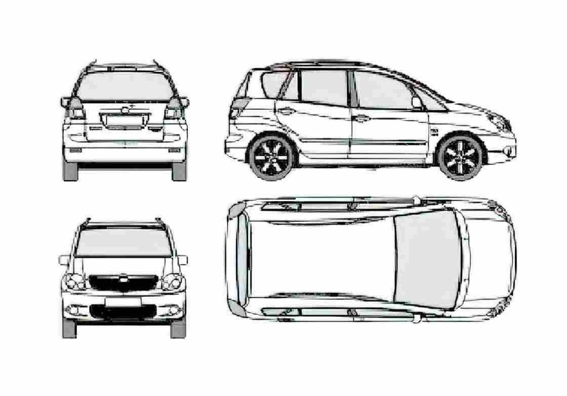 Blueprint Toyota Corolla Verso Minivan 2006 A4 Photo Print