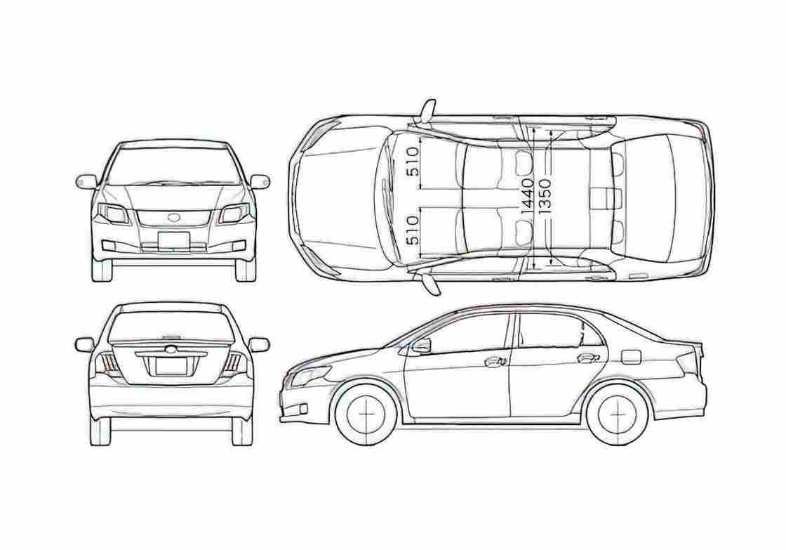 Blueprint Toyota Corolla X E140 Sedan 2007 A4 Photo Print