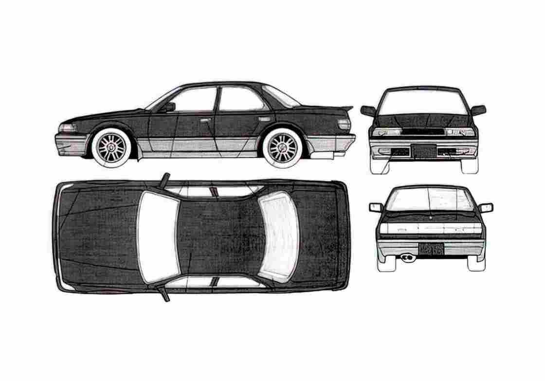 Blueprint Toyota Cresta 25G Sedan 1991 A4 Photo Print