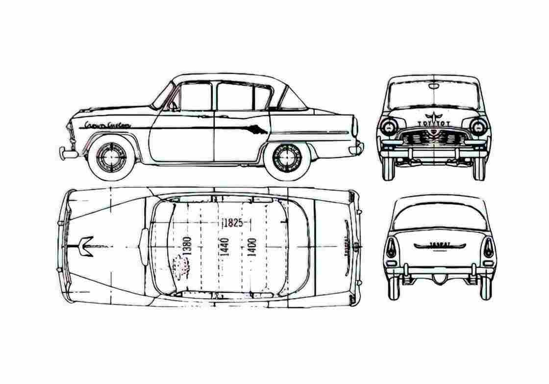 Blueprint Toyota Crown Sedan 1959 A4 Photo Print