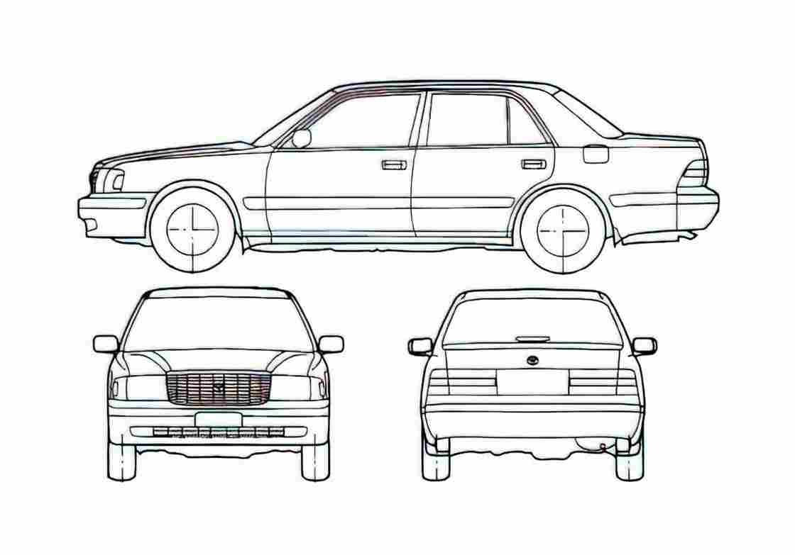 Blueprint Toyota Crown Sedan 1996 A4 Photo Print
