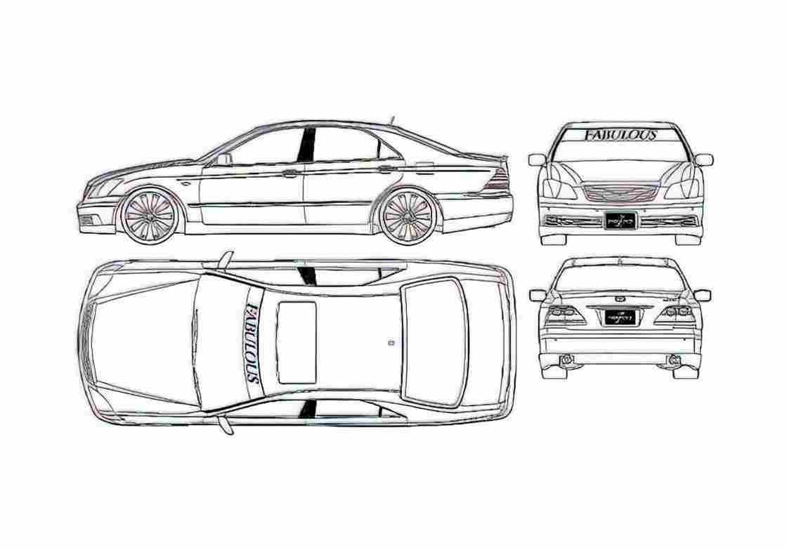 Blueprint Toyota Crown Sedan 2002 A4 Photo Print