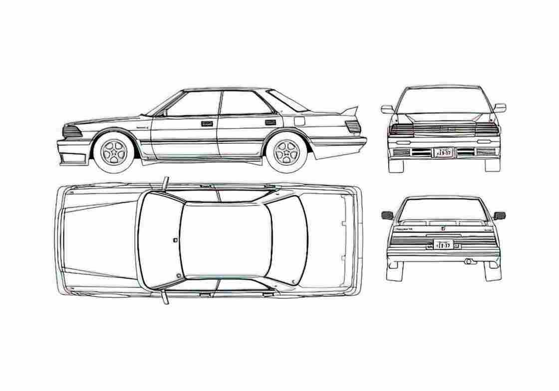 Blueprint Toyota Crown V8 Sedan 1987 A4 Photo Print
