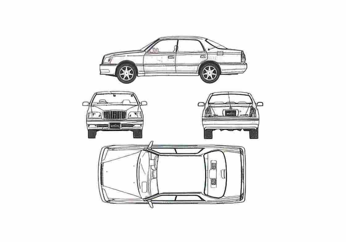 Blueprint Toyota Crown X Majesta UZS155 C type Sedan 1998 A4 Photo Print