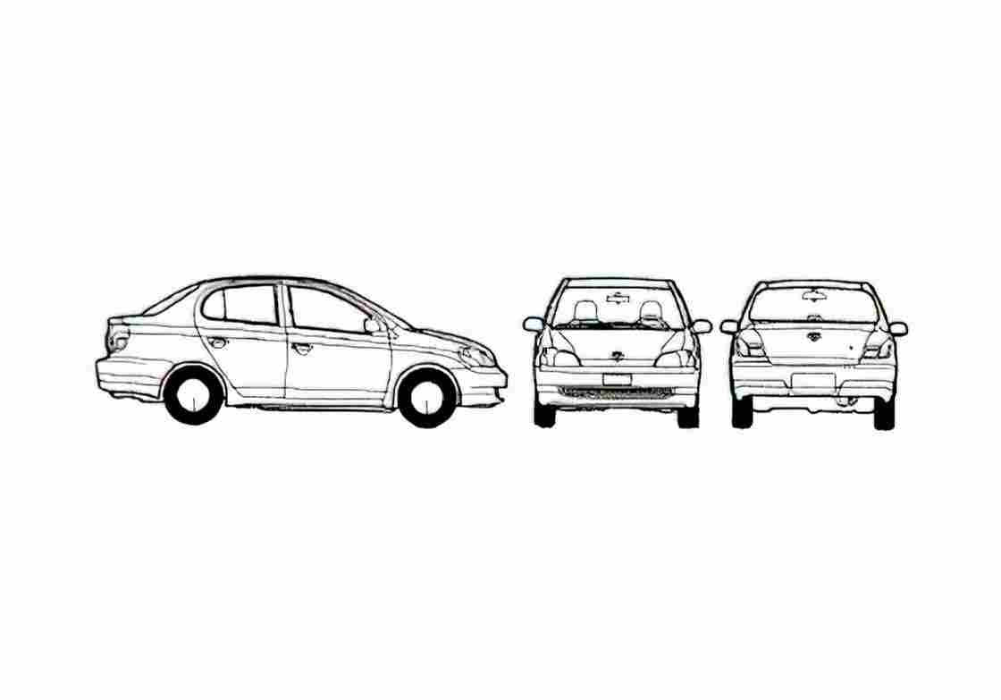 Blueprint Toyota Echo 4 door Sedan 2005 A4 Photo Print