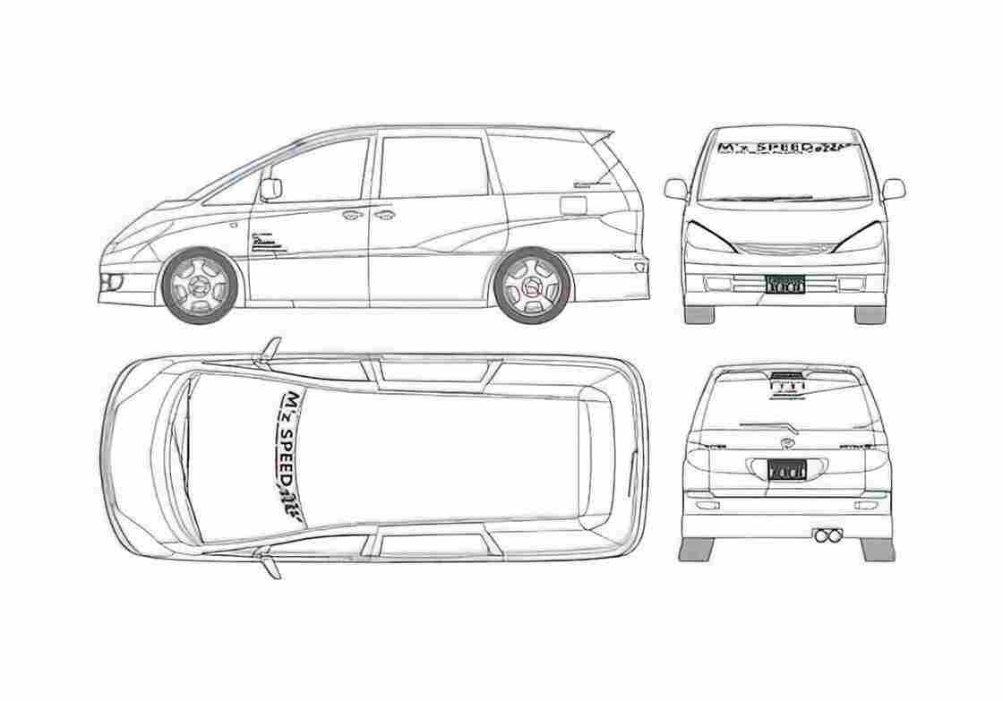 Blueprint Toyota Estima Aeras Zeus Minivan 1999 A4 Photo Print