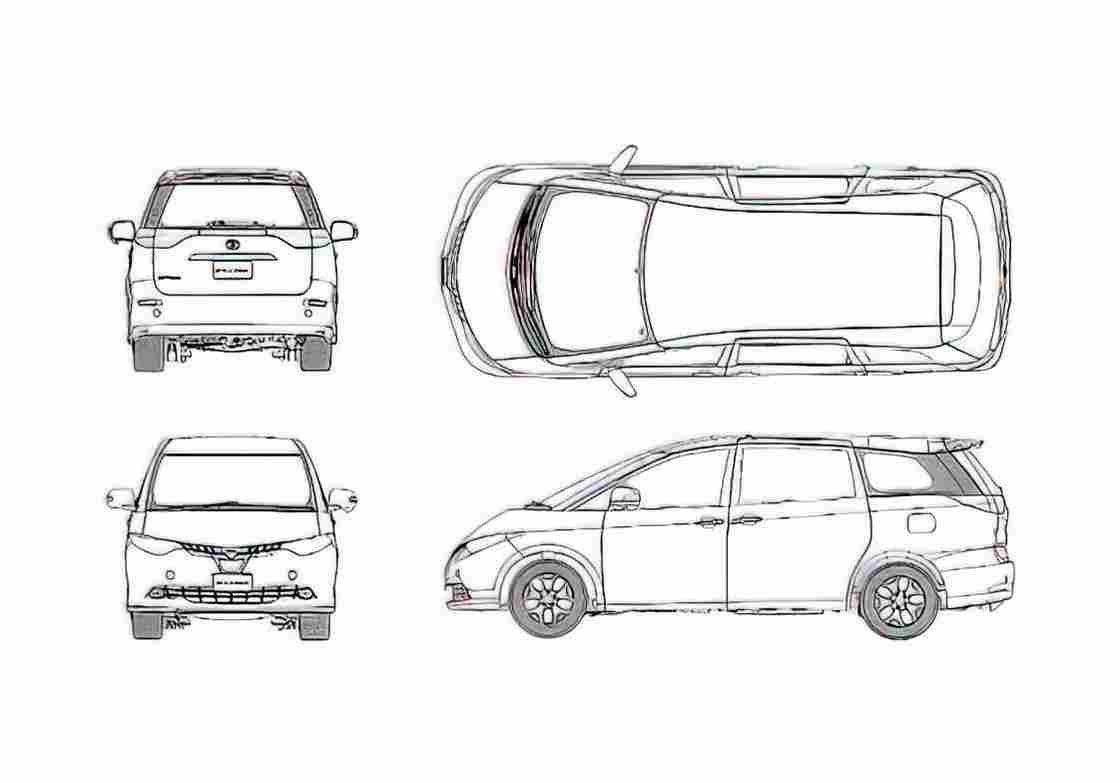 Blueprint Toyota Estima GX Minivan 2001 A4 Photo Print
