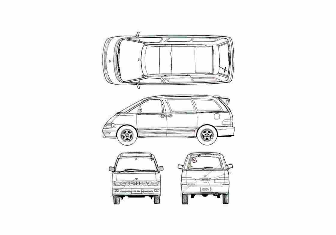 Blueprint Toyota Estima Minivan 1993 A4 Photo Print